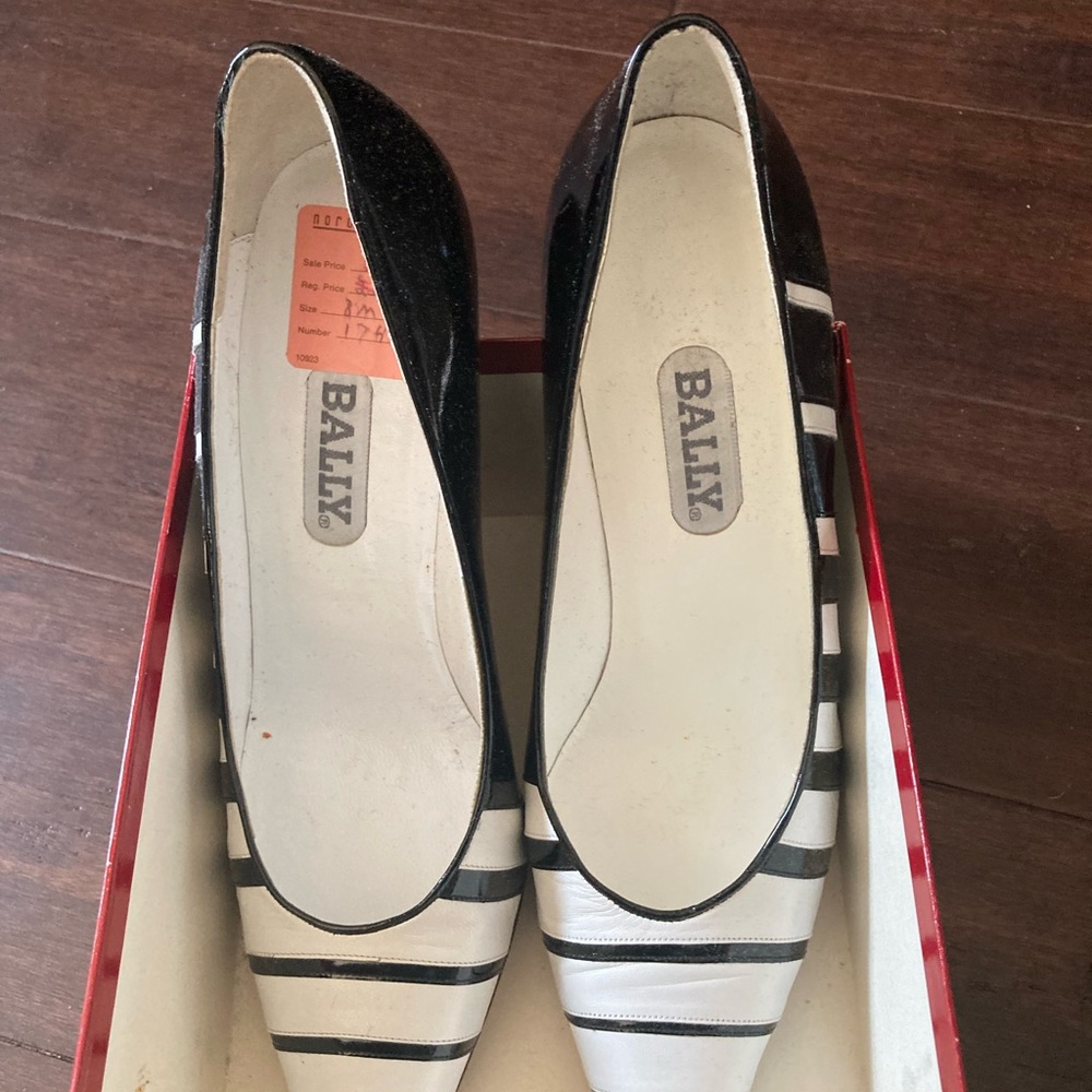 Black and white leather valleys pump, 2 inch heel new with box.